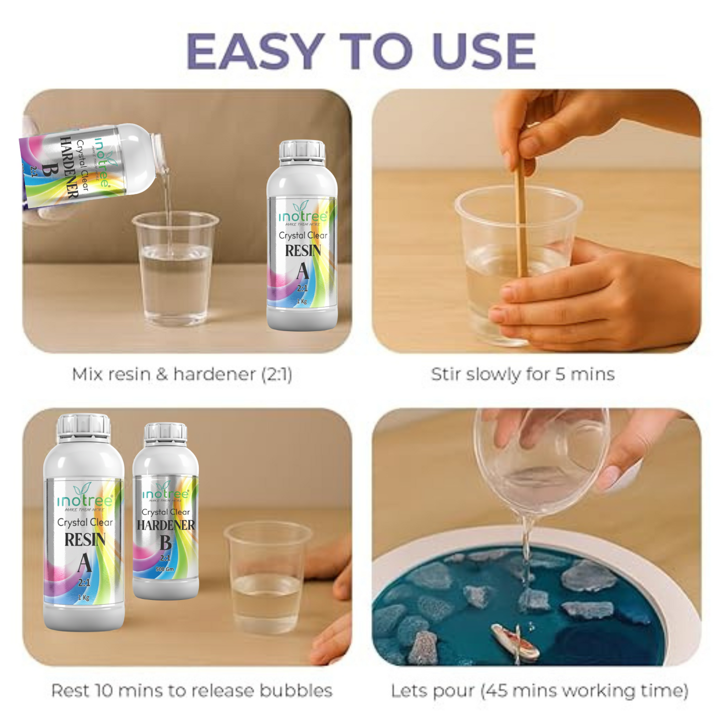 inotree Crystal Clear Epoxy Resin Art High Intensity Premium Resin and Hardener Kit (2:1 Ratio) -(200 GM+100 GM)