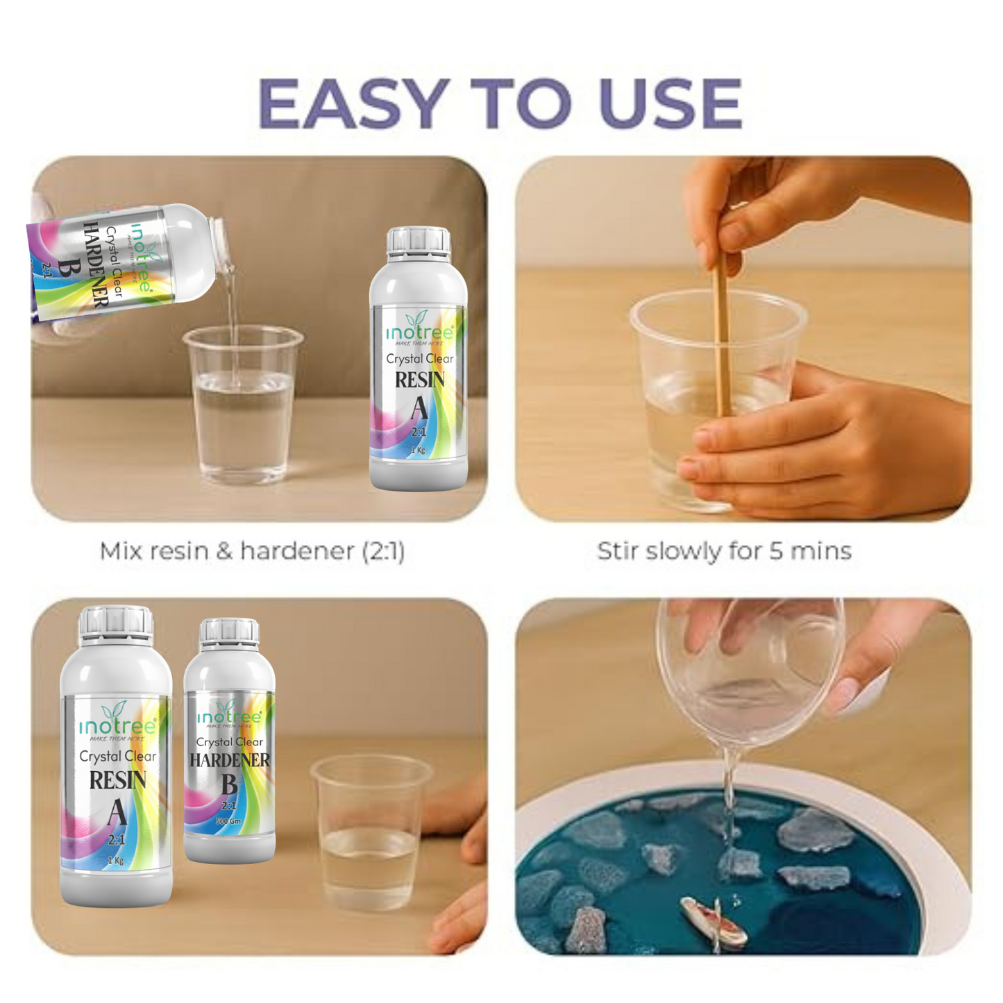 inotree Crystal Clear Epoxy Resin Art High Intensity Premium Resin and Hardener Kit (2:1 Ratio) -1.5 KG
