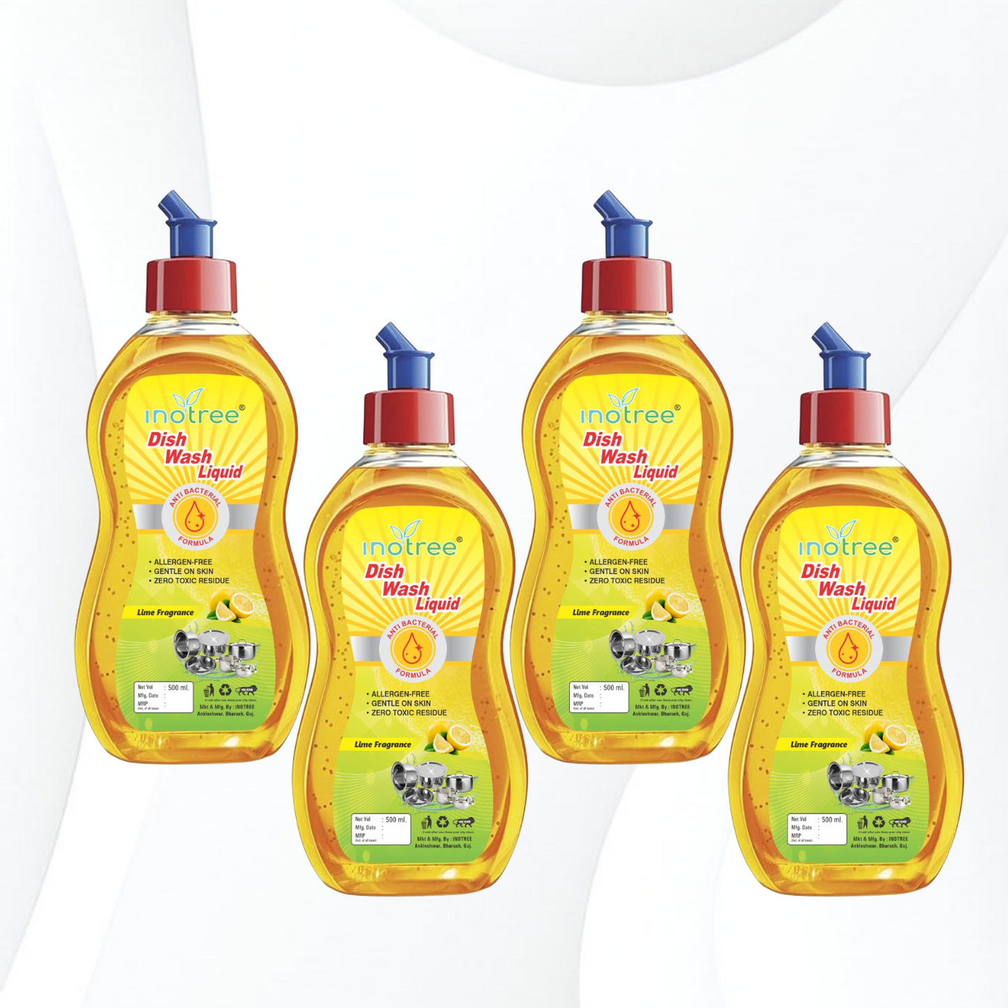 Lemon Dish Wash Gel For Cleansing Stains, Oil, Grease And Bacteria Dish Cleaning Gel 500ML*4