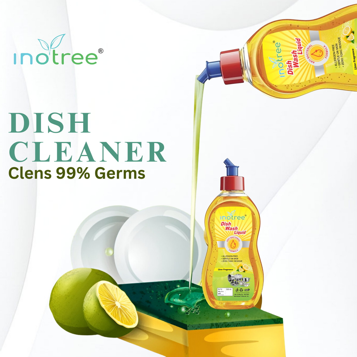 Lemon Dish Wash Gel For Cleansing Stains, Oil, Grease And Bacteria Dish Cleaning Gel 500ML*4