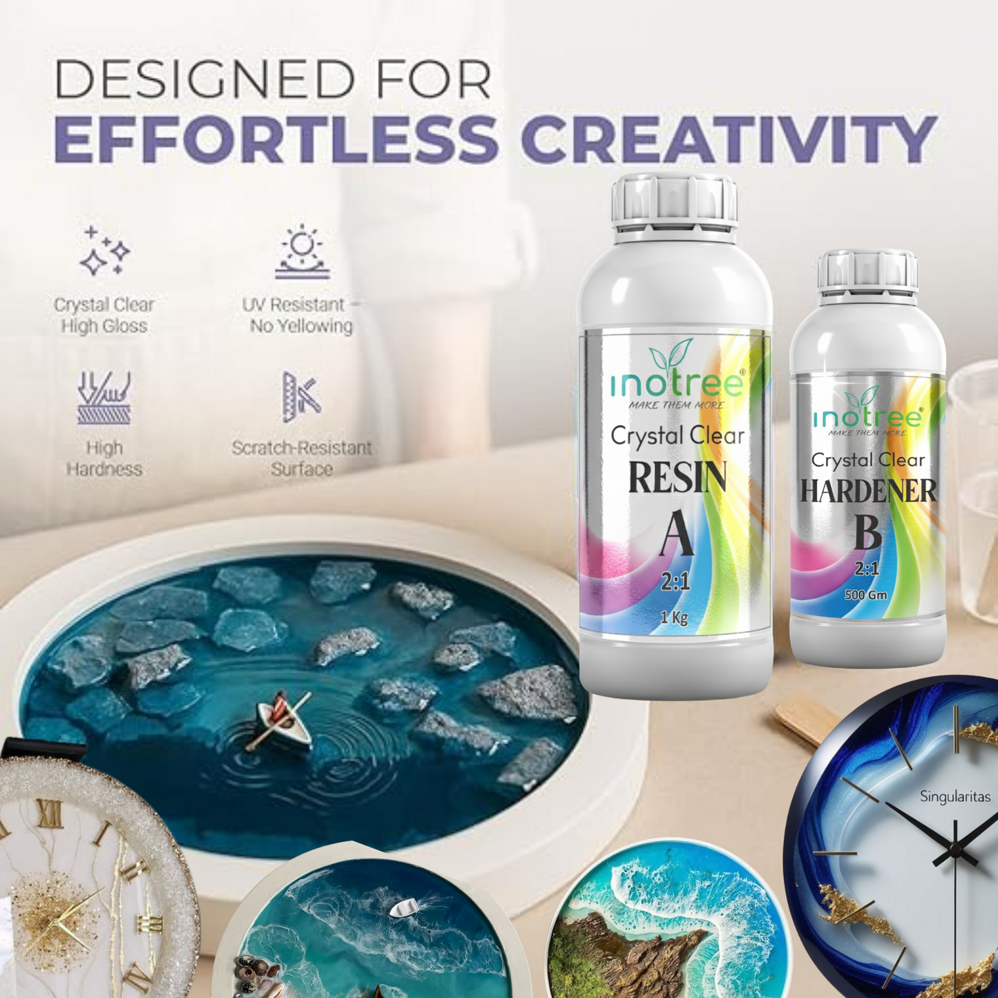 inotree Crystal  Clear Epoxy Resin Art High Intensity Premium Resin and Hardener Kit (2:1 Ratio) -1.5 KG